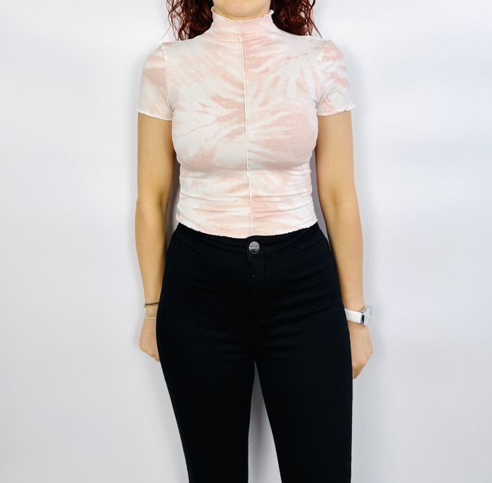 Kremowo-brzoskwiniowa bluzka tie-dye XS 34 H&M