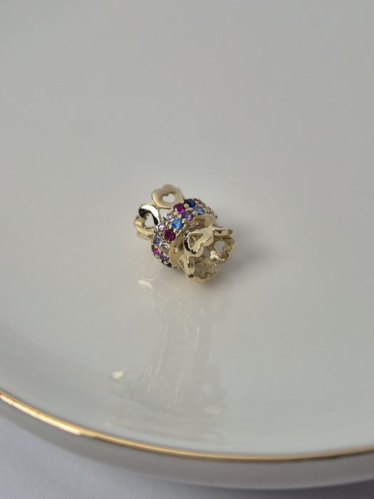 Nowy złoty charms do bransoletki typu Pandora, cyrkonie,serca,585