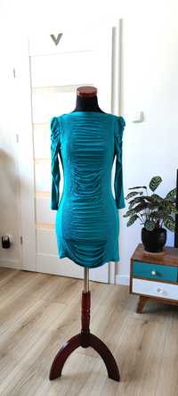 Sukienka mini lub tunika niebieska / turkus S/36/8 elastyczna