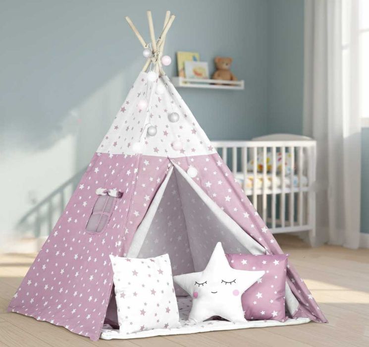 TIPI dla dzieci z lampkami, poduszkami i matą