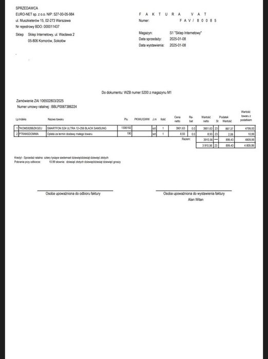 Samsung S24 ULTRA - na gwarancji