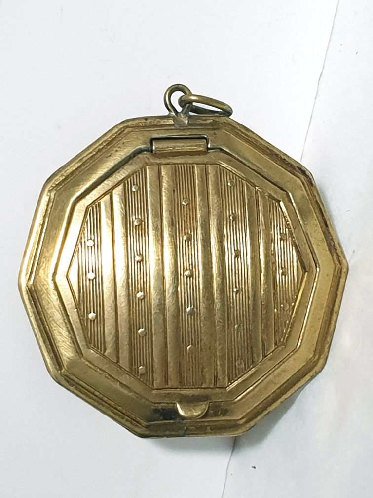 Lindo antigo pendente caixa octagonal com espelho