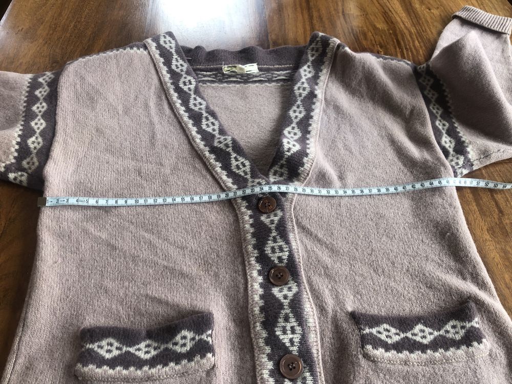 Sweter, 100% wełna, kardigan rozpinany, jasny brąz-kakaowy, M