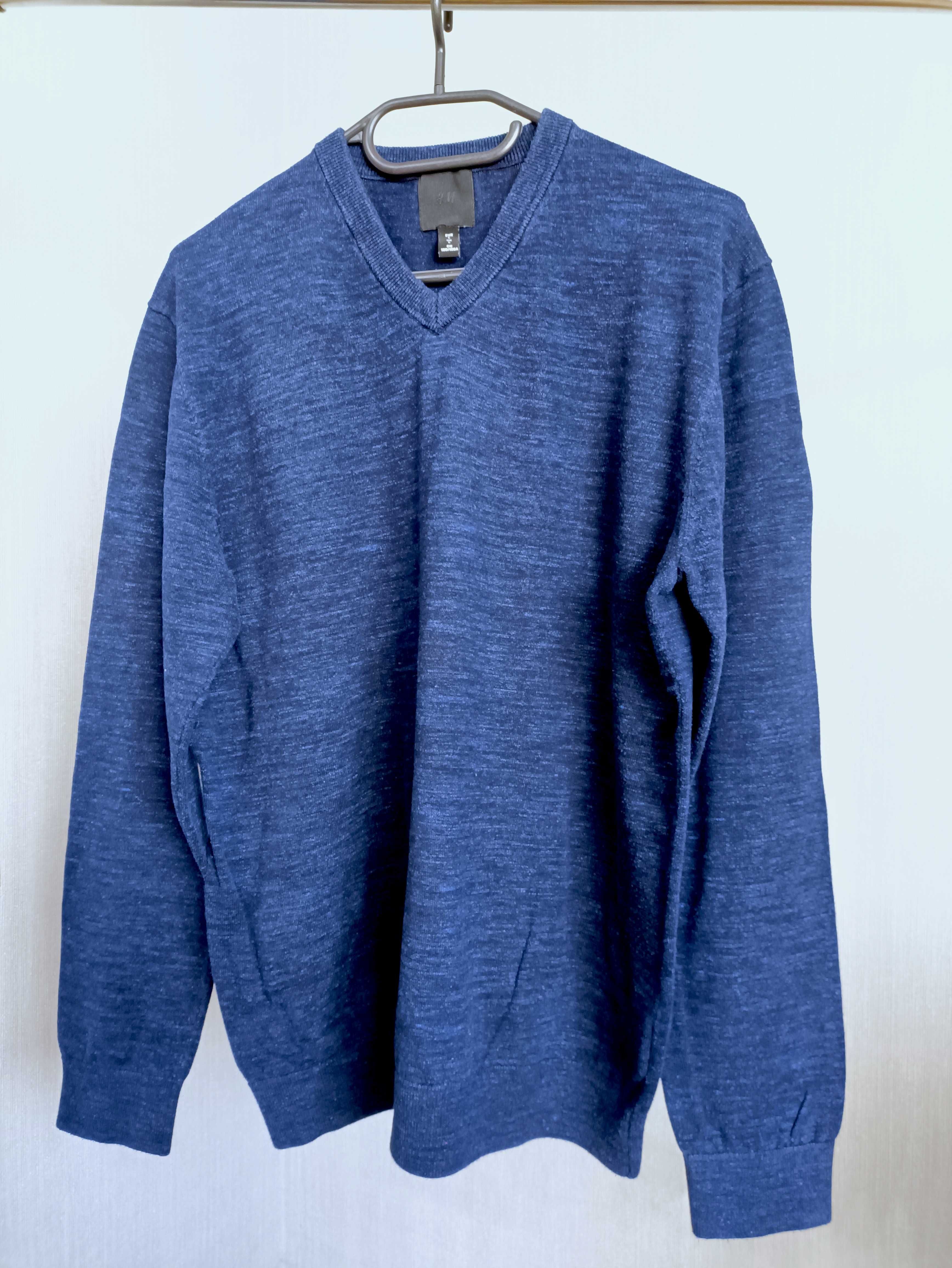 H&M granatowy sweter damski z dekoldem w kształcie V roz. L stan bdb