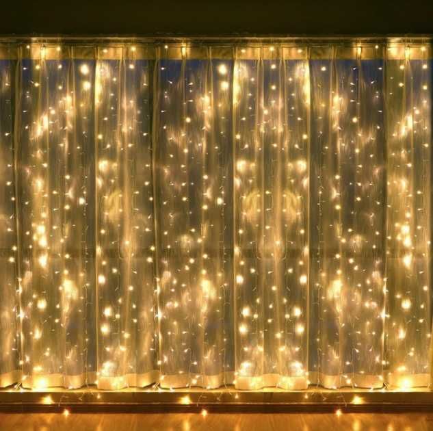 Гирлянда Водопад 3х2м 200 LED штора тон света Теплый белый, есть опт