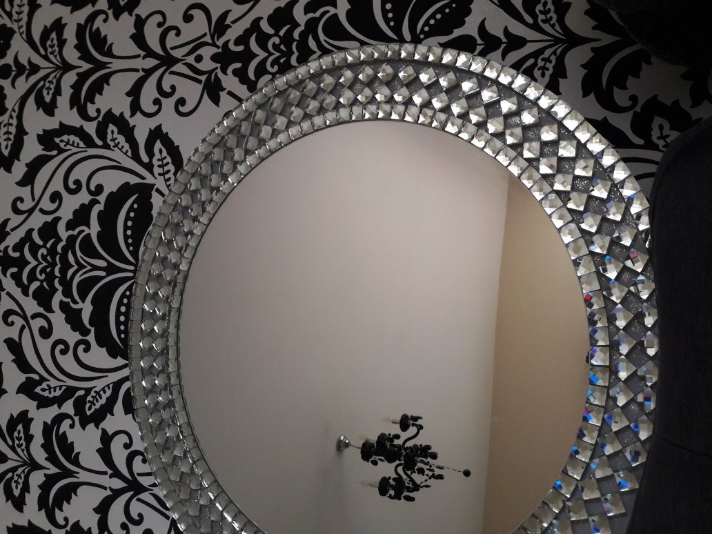 lustro okrągłe glamour kryształowe crystal diamentowa rama 50 60 70 cm
