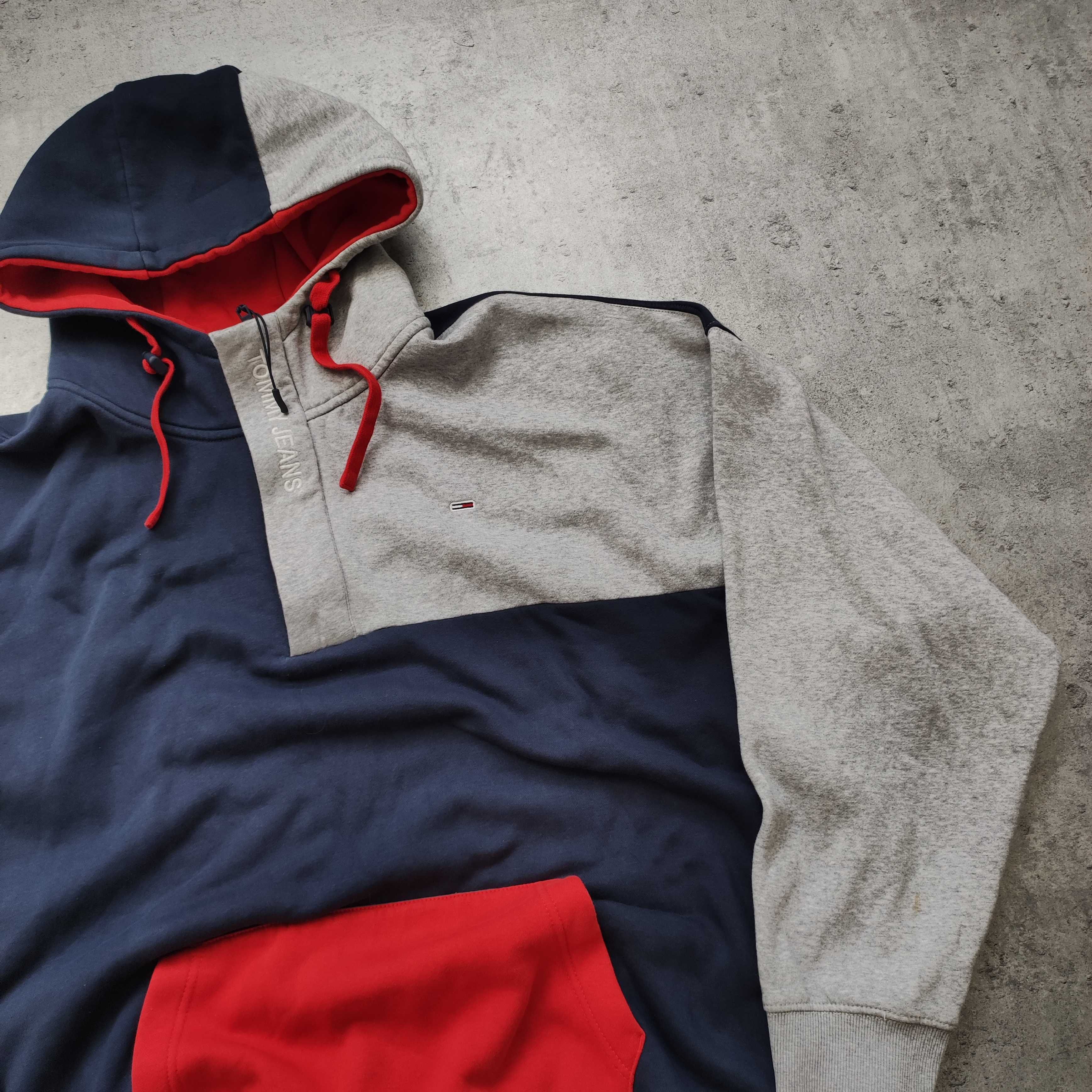 MĘSKA Bluza Size+ z Kapturem Suwak Tommy Hilfiger Haft Logo Bawełna