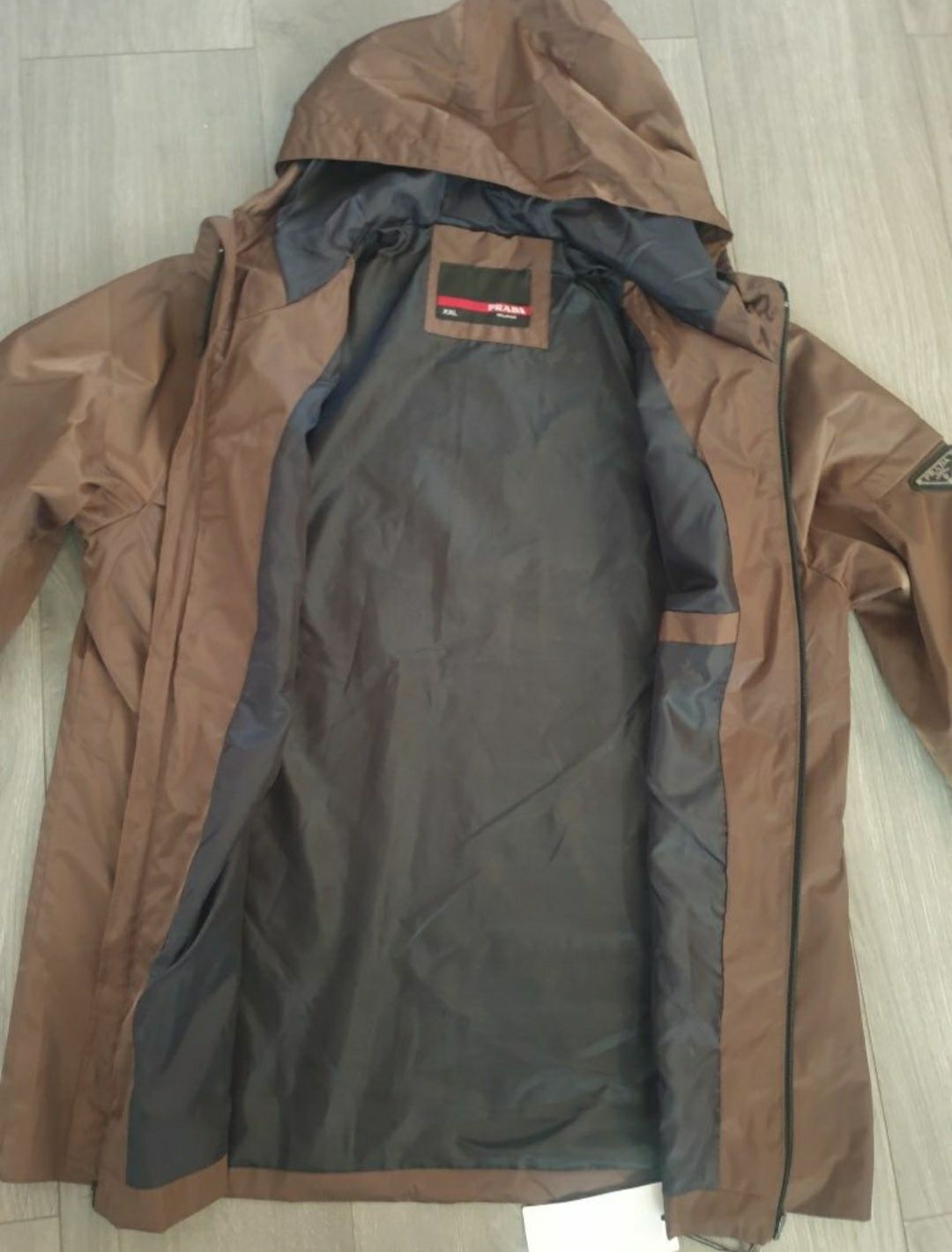 Kurtka męska 2XL khaki wiatrówka kaptur brązowa PRADA