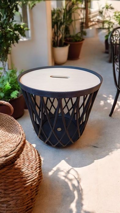 KOSZ STOLIK SIEDZISKO do przechowywania 3w1 na BALKON i do ogrodu