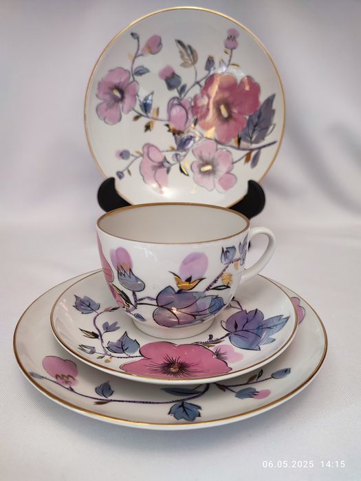 Чайный сервиз Красавица Дулево. Розовая ветка ЛФЗ