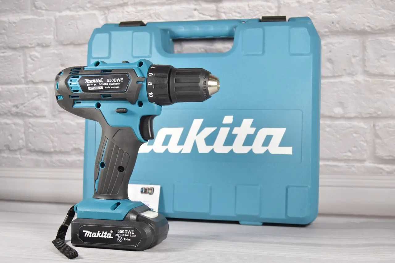 Шуруповерт Makita 550 DWE 24В 5Ач Li-Ion с набором инструментов