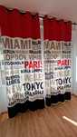 Cortinas de quarto Nomes de cidades e almofadas