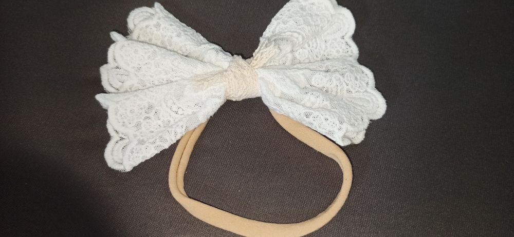 Zestaw do chrztu piękna koronkowa sukienka 62 opaska skarpetki