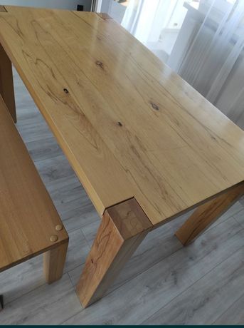 Stół drewniany, ławka i dwa taborety lite drewno