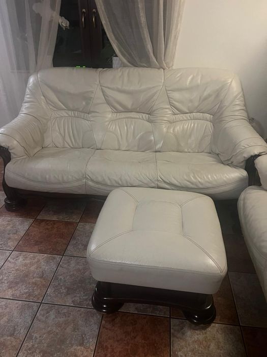 Skórzany Zestaw kanap  3+2+pufa