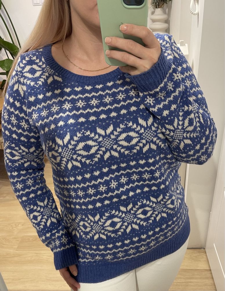 Wełniany sweter we wzory w norweskim stylu 100% wełna