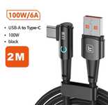 Przewód USB C kątowy, 2m. Quick charge do 120 w