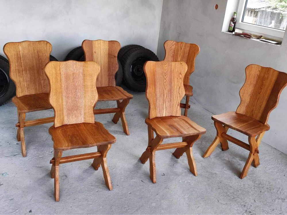 Dębowy komplet stół 6 krzeseł ogrodowy tarasowy
