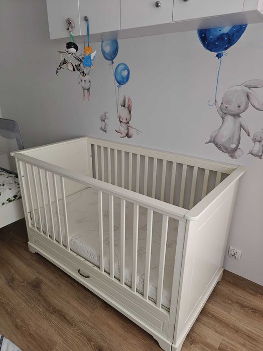 Łóżeczko niemowlęce dla przedszkolaka białe 80x150 szuflada