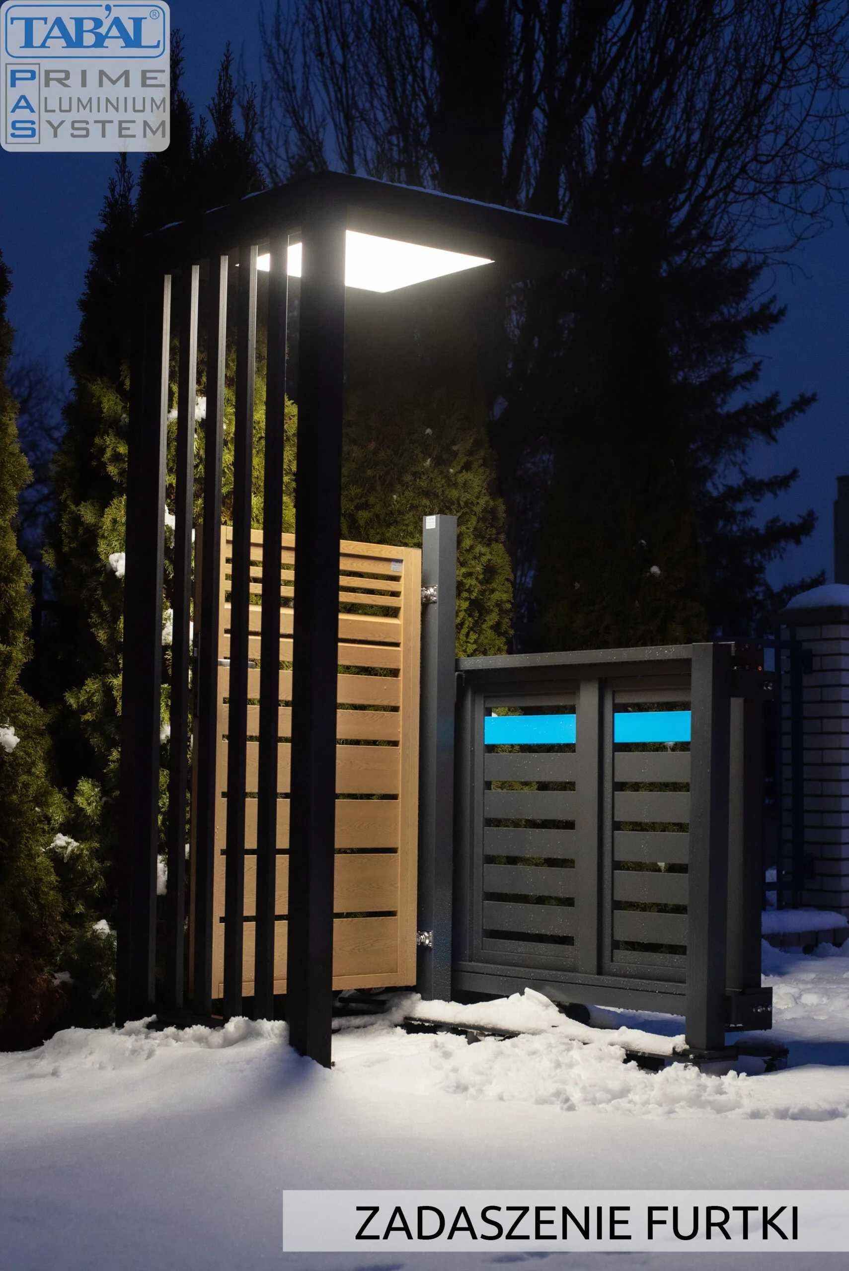 Aluminiowe zadaszenie furtki, oświetlenie LED - portal - PRODUCENT