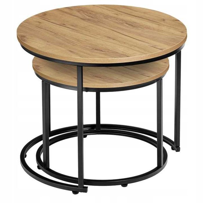 NOWY Zestaw Stolików 2w1 Okrągły Stolik KAWOWY Rozkładany LOFT Craft