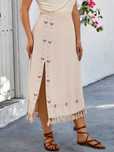 Spódnica Midi Letnia Boho Z Frędzlami Beżowa Casual Shein 5Xl 50
