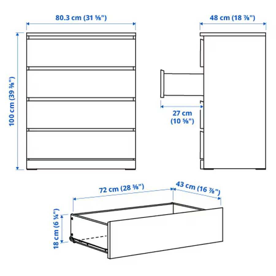 Comoda IKEA Malm preta c/4 gavetas