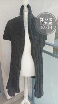 Szary długi żakardowy szydełkowy Kardigan długi sweter
