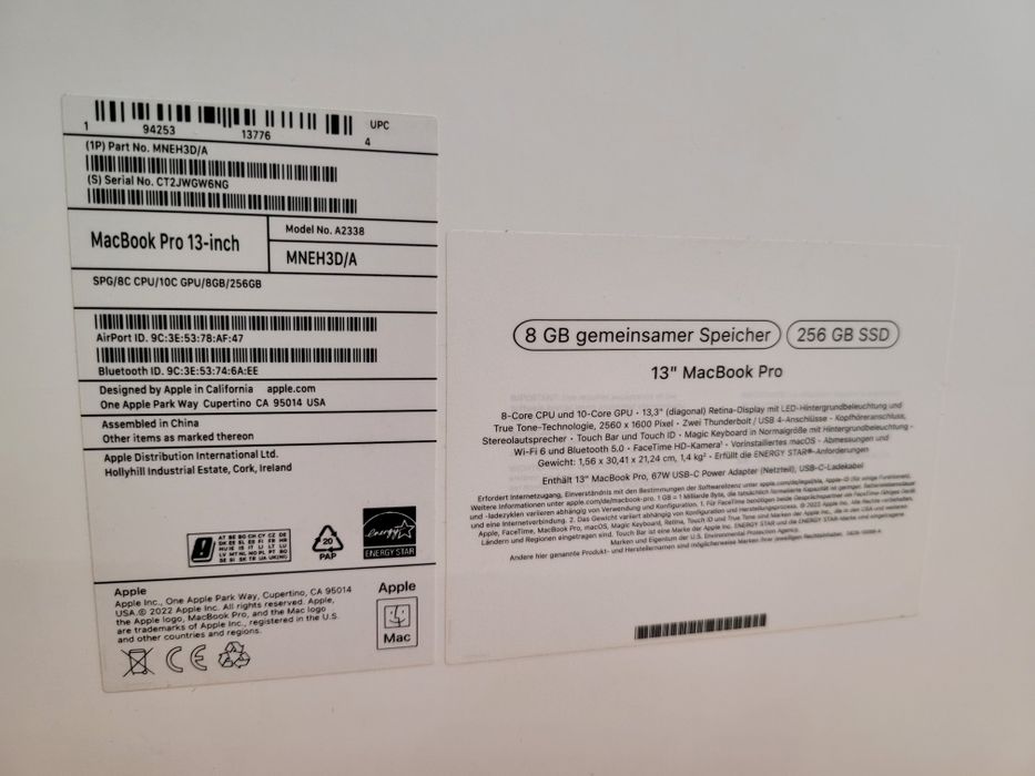 Laptop Apple Macbook Pro 2022 A2338 M2 8/256GB //IDEAŁ// 3 CYKLE ŁADOW