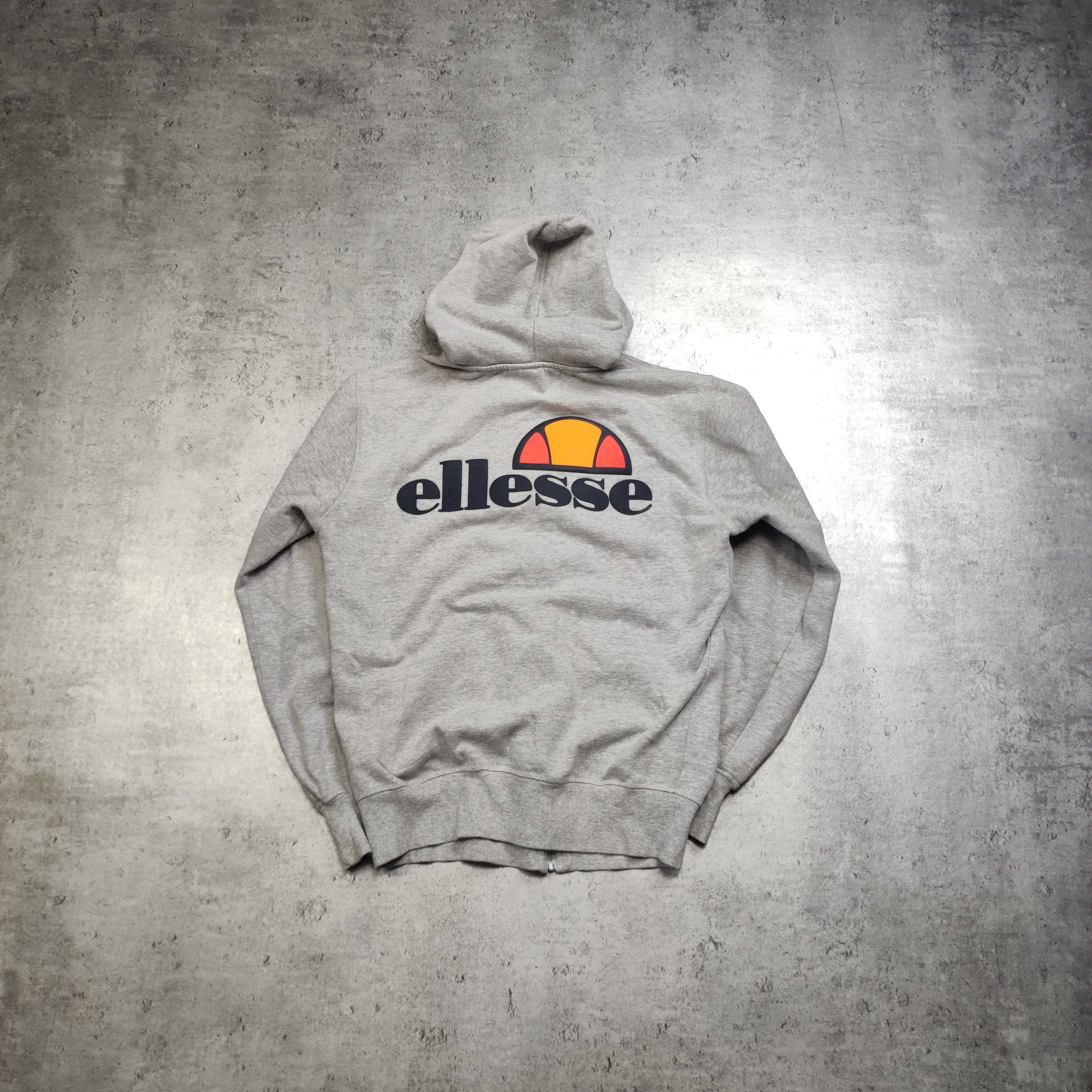 MĘSKA Bluza z Kapturem Bawełna Hoodie Suwak Szara Ellesse Logo