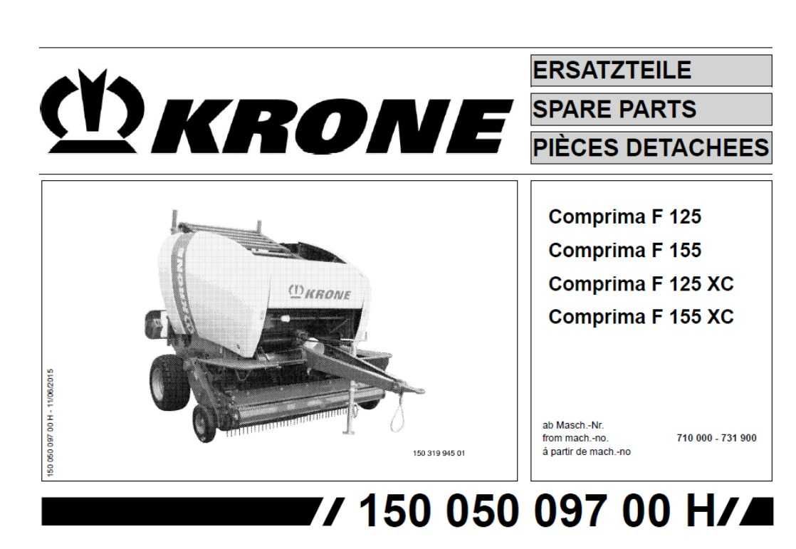 Katalog części prasy Krone Comprima F 125, F 155,  F 125 XC, F 155 XC