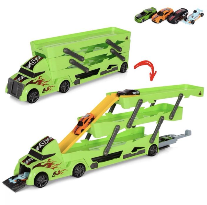 Машинка іграшкова трейлер Sinovan (S8611B) + машинки 4 штуки