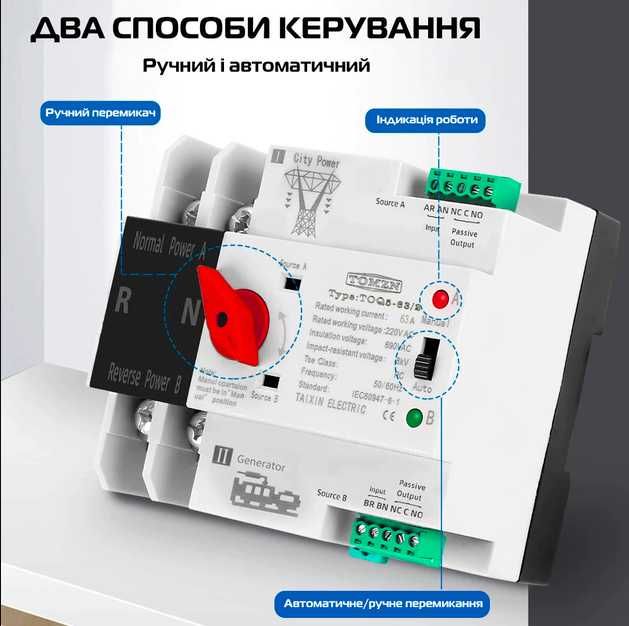Автоматичний перемикач введення резерву на Генератор CNC YCQ4-100E/2P