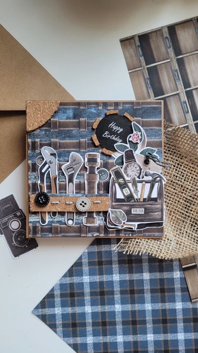 Kartka scrapbooking dla chłopaka mechanika