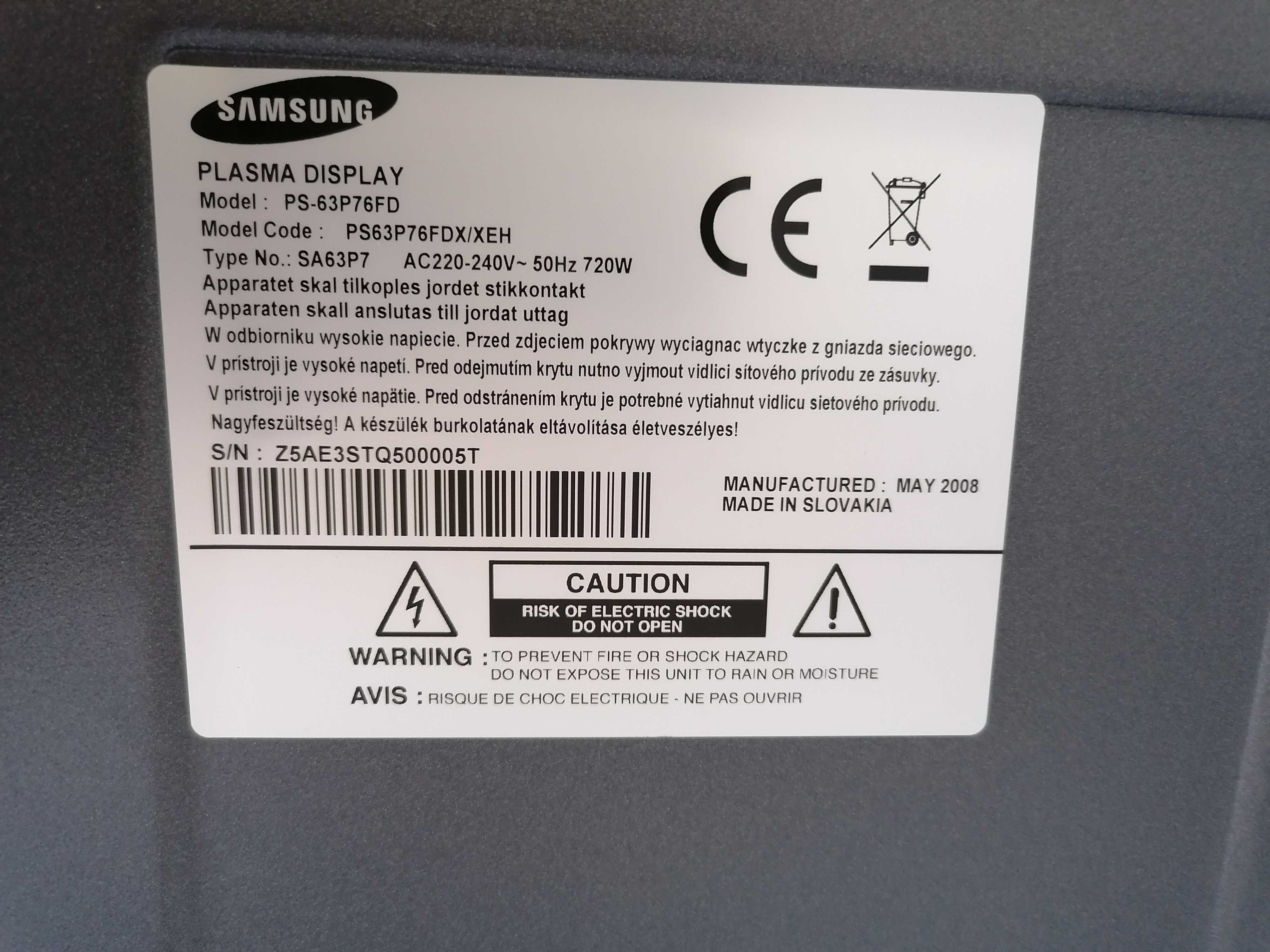 Plasma Samsung 63 polegadas