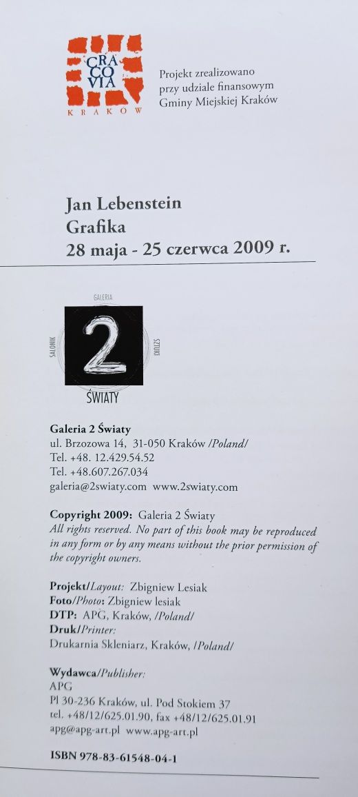 Jan Lebenstein grafika katalog wystawy z 2009 r.