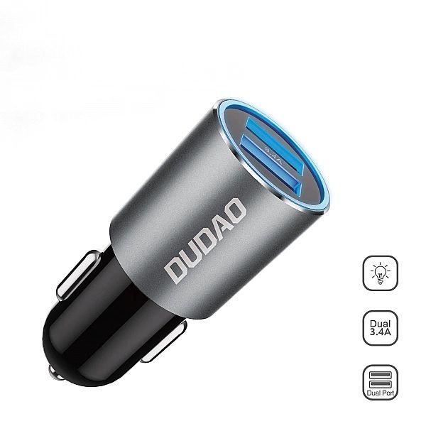 Dudao ładowarka samochodowa 2x Usb 3.4a szary (R5s grey)