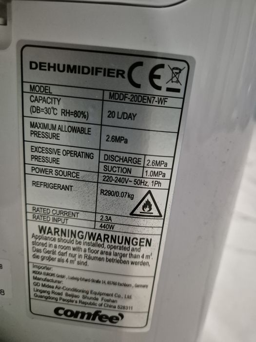 Осушувач повітря Comfee MDDF-20DEN7-WF