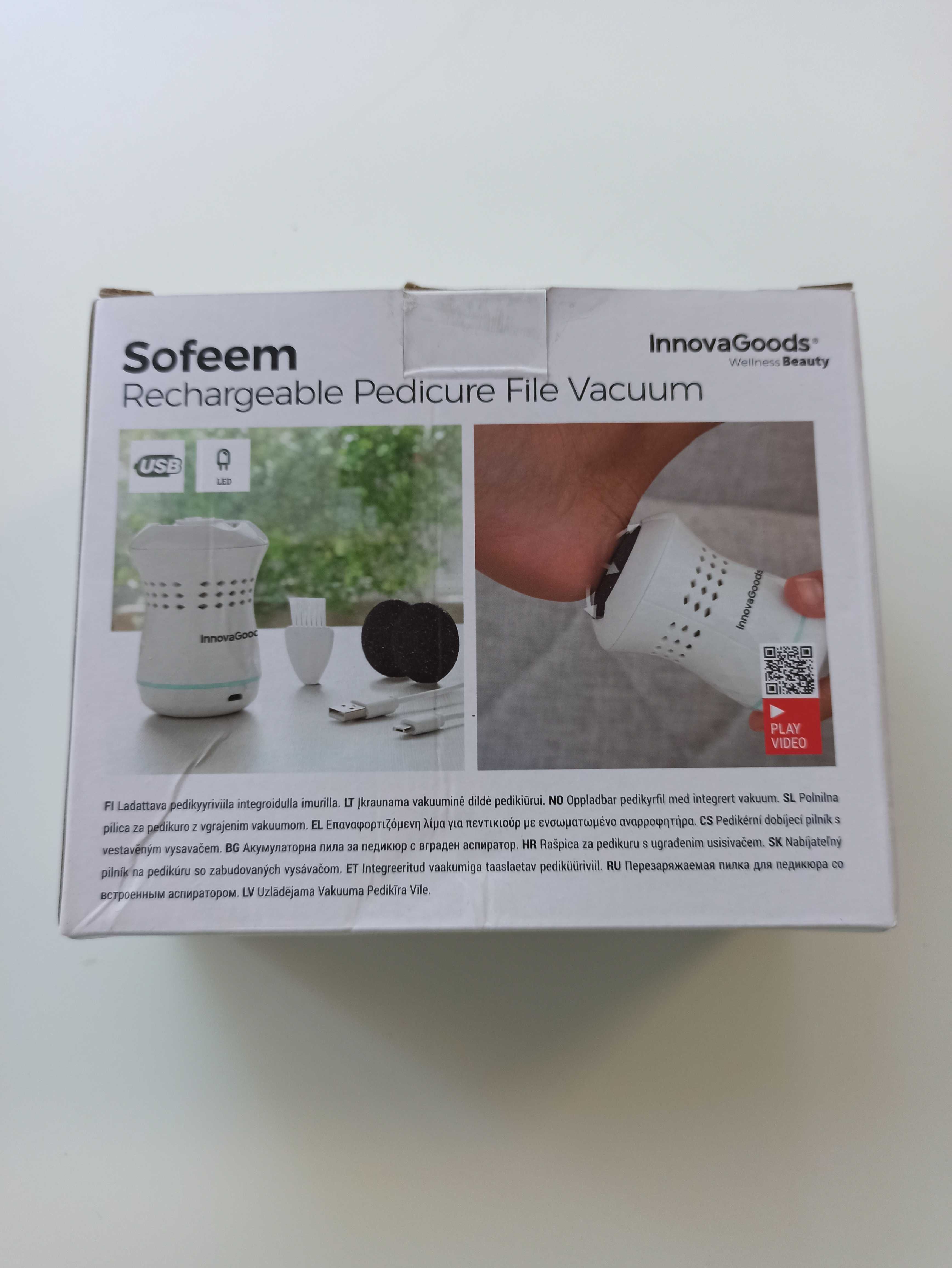 Pedicure Sofeem recarregável com aspiração, 2 discos