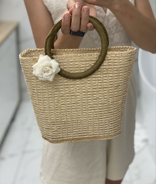 Torebka slomkowa koszyczek na lato wakacje bezowa mala lekka