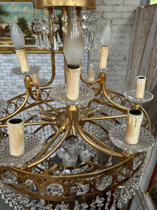 Piękny żyrandol mosiężny kryształowy #8014 Stylowy Węgrów