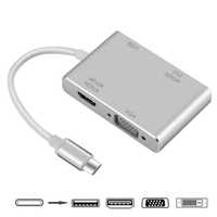 Cabo Conversor USB 3.1 Tipo C para HDMI / DVI / VGA / USB 3.0 Portátil