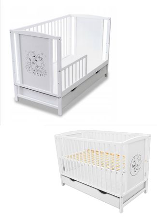 Łóżeczko niemowlęce /tapczanik z szufladą plus płotek Nowe Białe