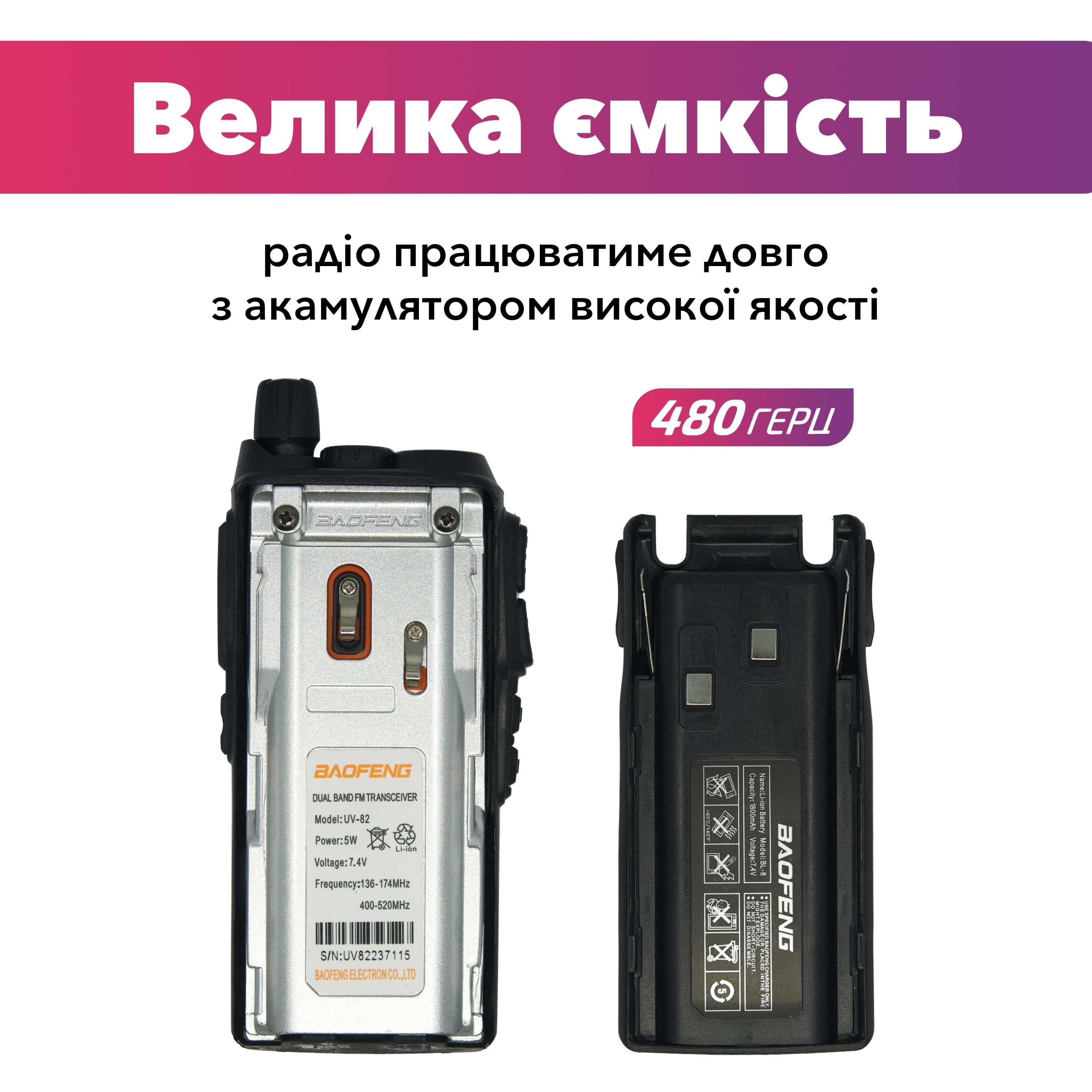 Рація Baofeng UV-82,8 Вт,2000 мАч +Гарнітура Baofeng + Ремінець на шию