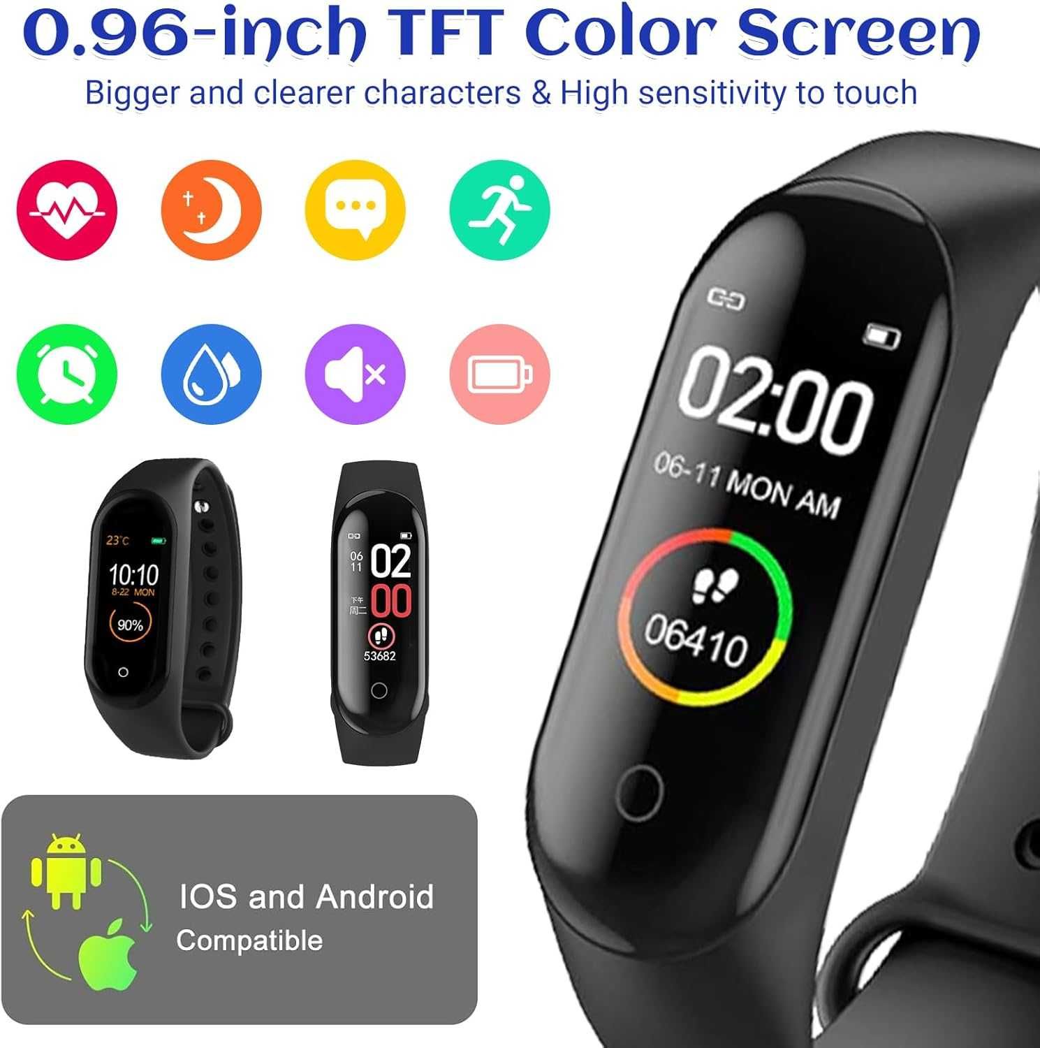 GAESHOW M4 Fitness Tracker, smartwatch z pomiarem tętna,