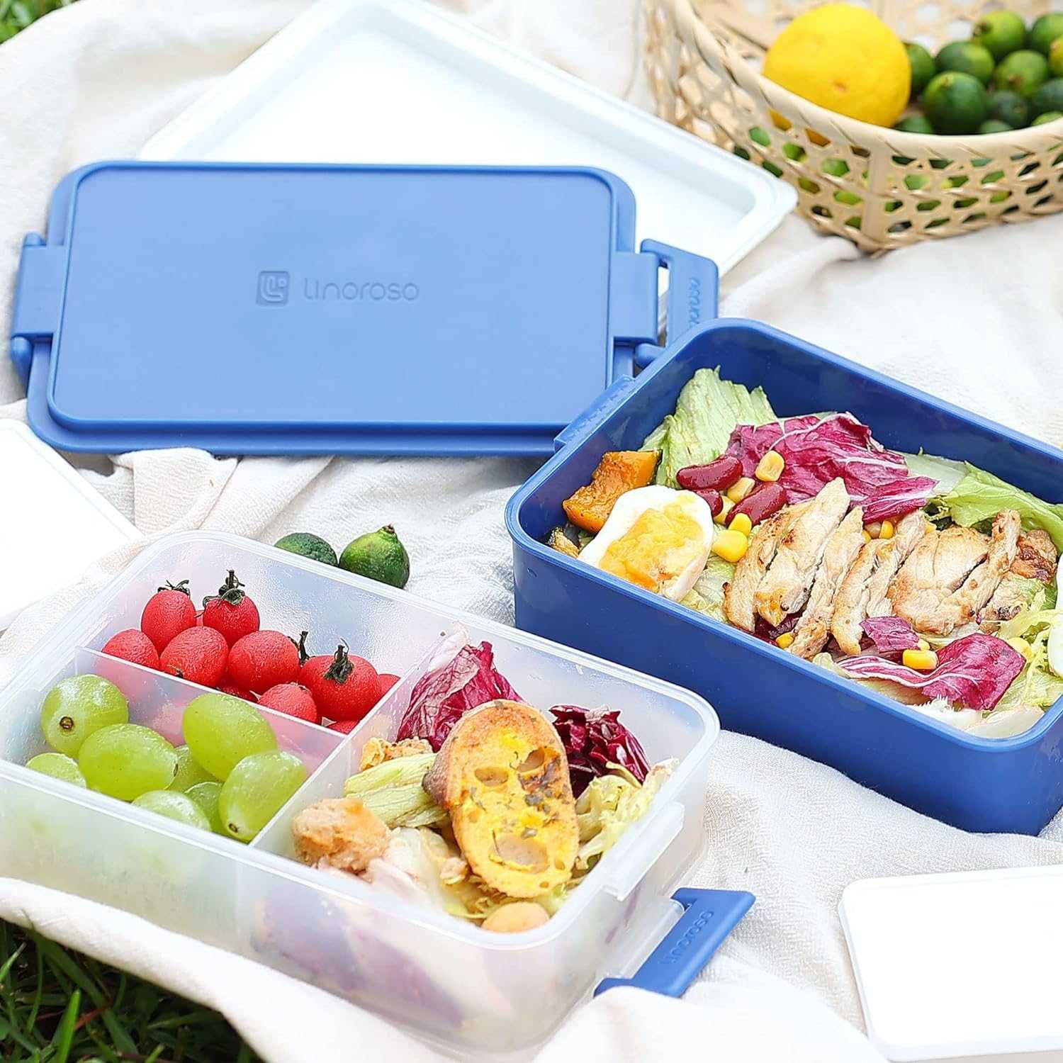 Linoroso Bento pudełko na lunch z 3 przegródkami, pojemnik, Lunchbox