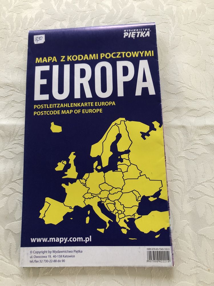 Europa 1:5,2 mln mapa z kodami pocztowymi