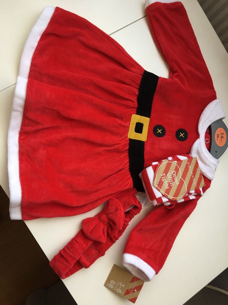 Conjunto vestido meias e fita Mae Natal 3/6 meses Novo c/etiqueta