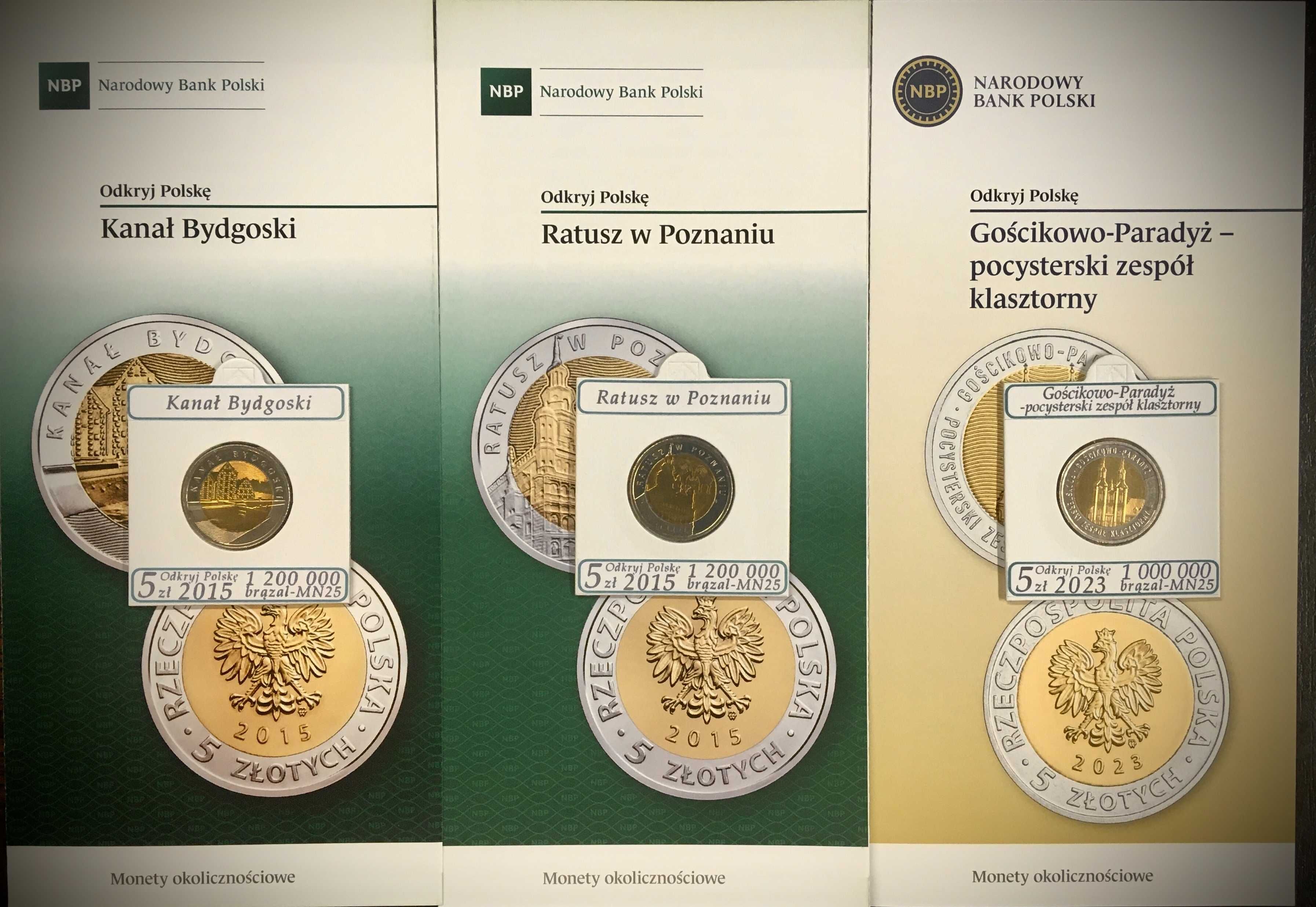 Pełny zbiór (19szt.) monet 5 zł. z serii "Odkryj Polskę" + dodatki.