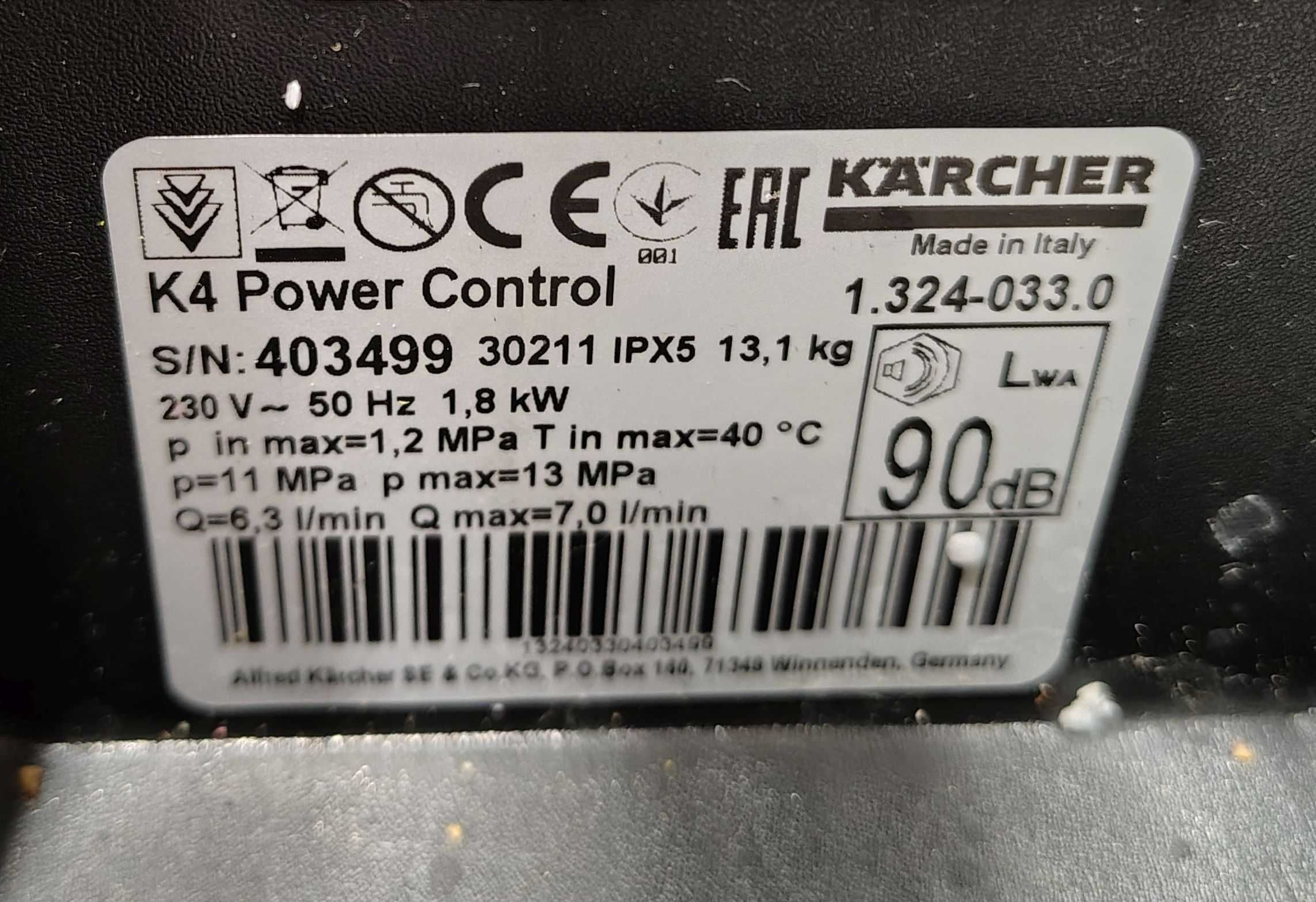 Myjka ciśnieniowa Kärcher K4 Power Control 130 bar 1800 W